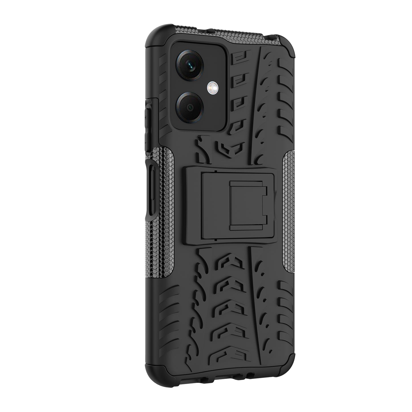 For Xiaomi Redmi Note 12 5G (Global) / (India) / (China) / Poco X5 5G Hard PC+TPU Rugged Tire Pattern Shock-absorbing Phone Case Kickstand Back Cover