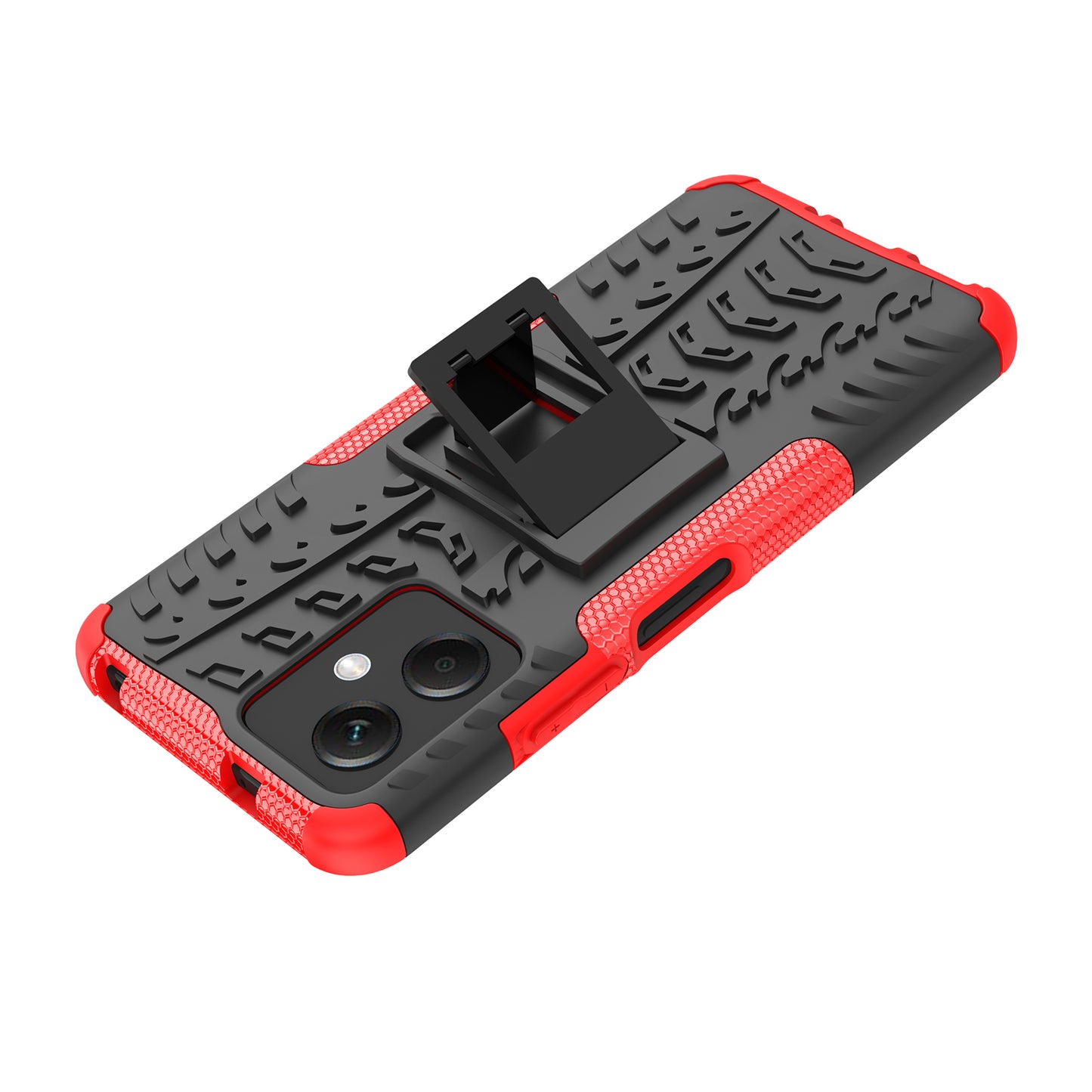 For Xiaomi Redmi Note 12 5G (Global) / (India) / (China) / Poco X5 5G Hard PC+TPU Rugged Tire Pattern Shock-absorbing Phone Case Kickstand Back Cover