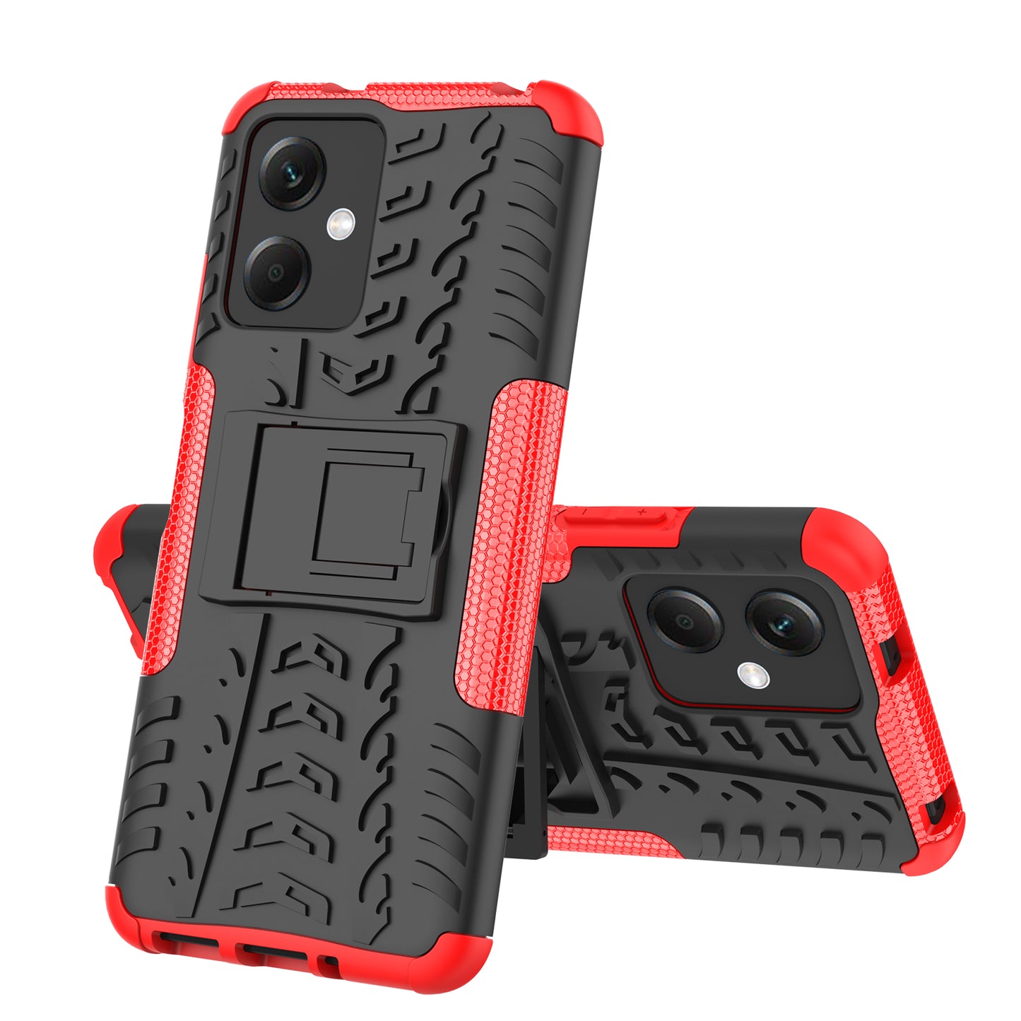 For Xiaomi Redmi Note 12 5G (Global) / (India) / (China) / Poco X5 5G Hard PC+TPU Rugged Tire Pattern Shock-absorbing Phone Case Kickstand Back Cover