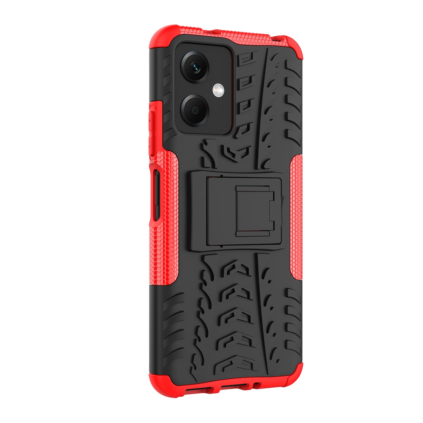 For Xiaomi Redmi Note 12 5G (Global) / (India) / (China) / Poco X5 5G Hard PC+TPU Rugged Tire Pattern Shock-absorbing Phone Case Kickstand Back Cover
