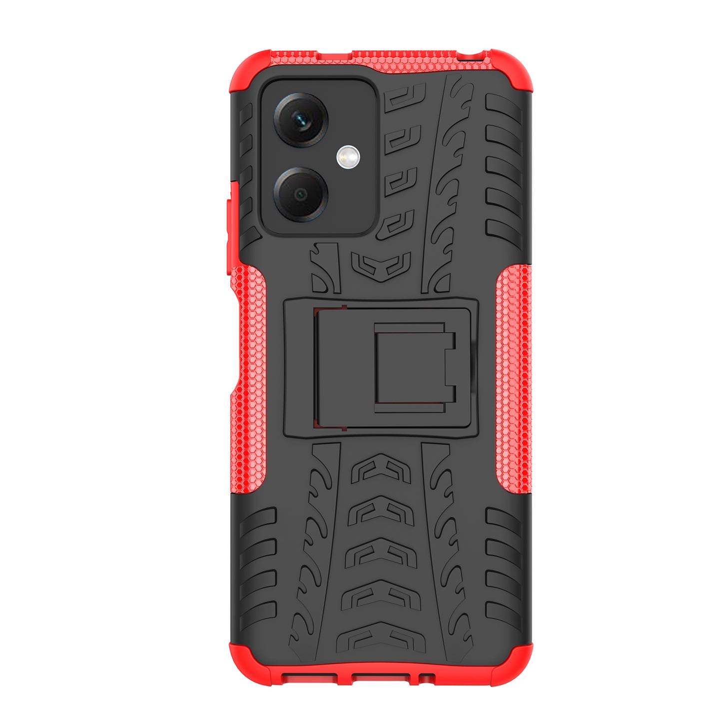 For Xiaomi Redmi Note 12 5G (Global) / (India) / (China) / Poco X5 5G Hard PC+TPU Rugged Tire Pattern Shock-absorbing Phone Case Kickstand Back Cover