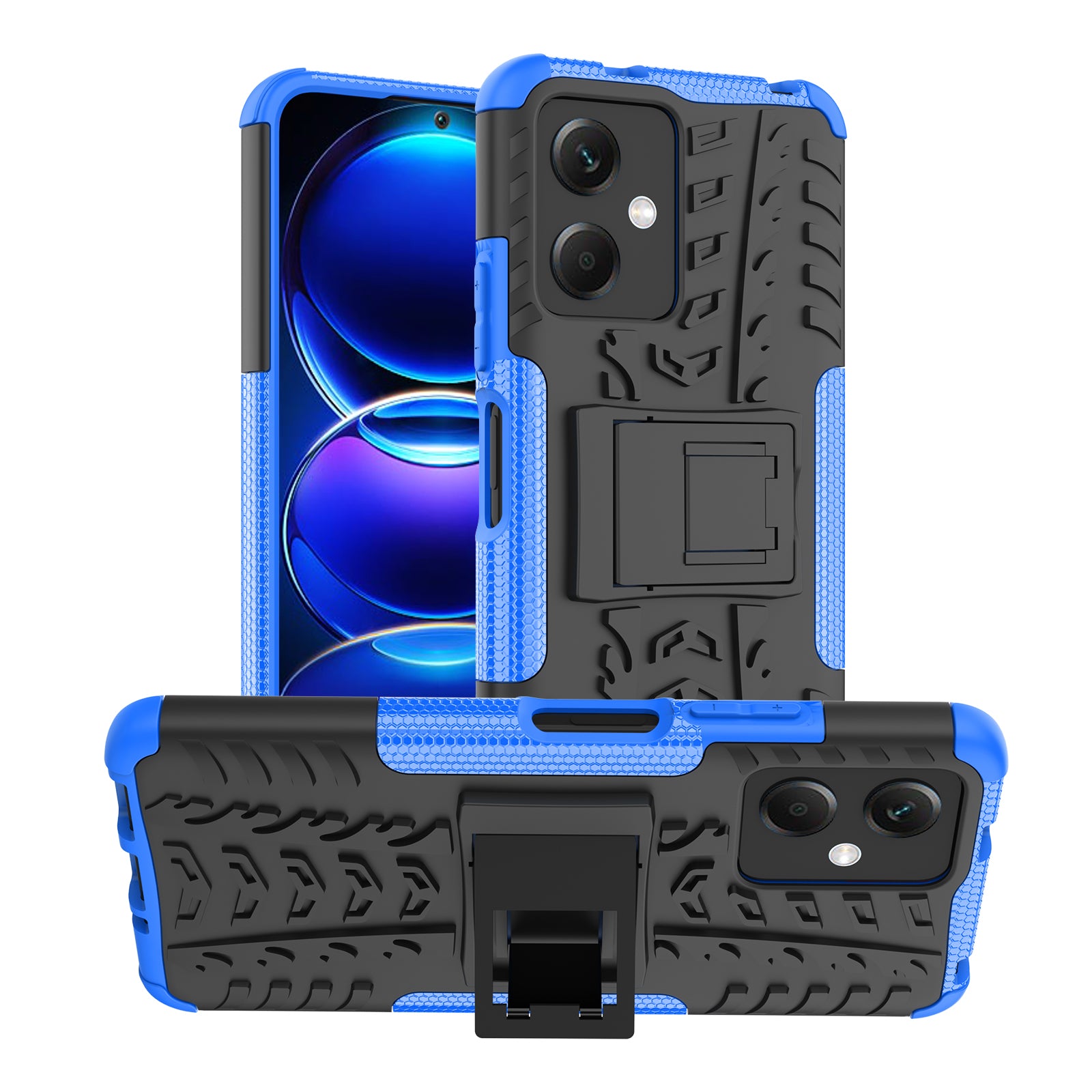For Xiaomi Redmi Note 12 5G (Global) / (India) / (China) / Poco X5 5G Hard PC+TPU Rugged Tire Pattern Shock-absorbing Phone Case Kickstand Back Cover