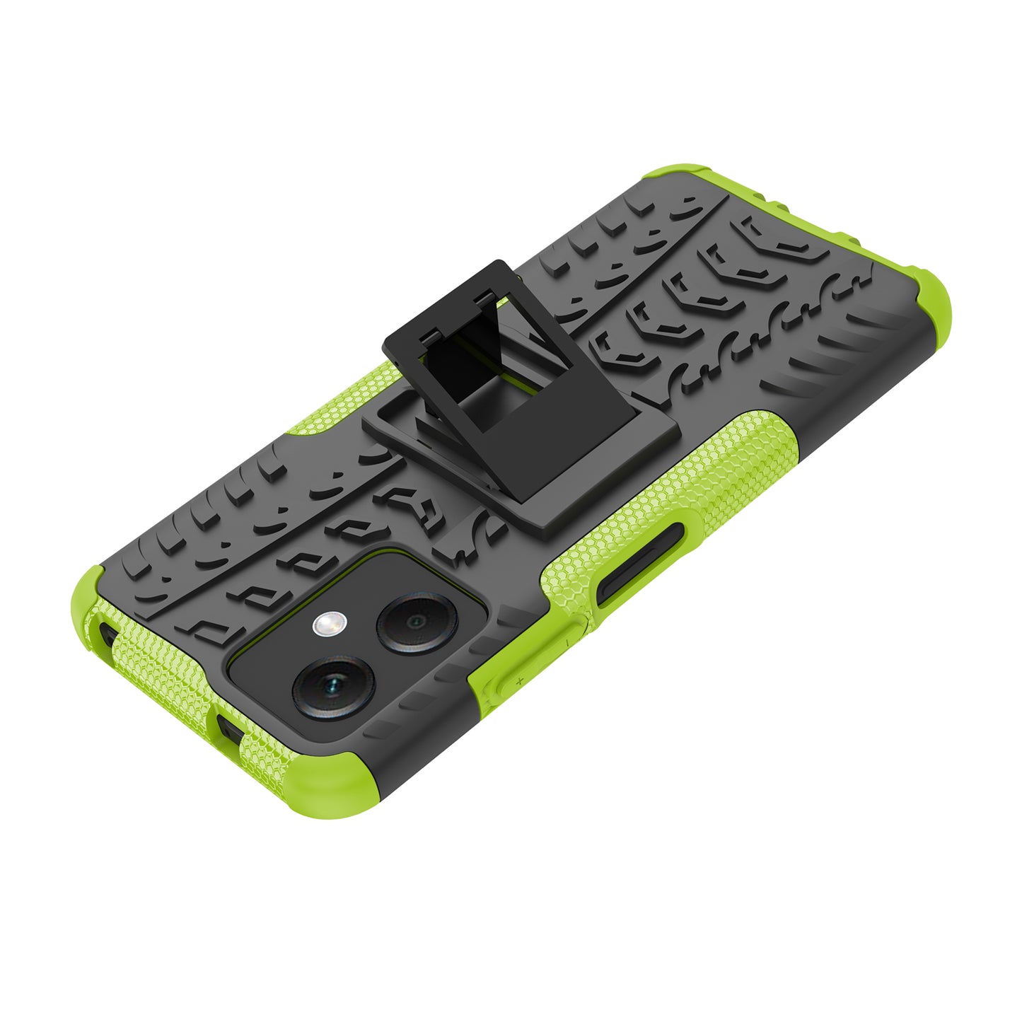 For Xiaomi Redmi Note 12 5G (Global) / (India) / (China) / Poco X5 5G Hard PC+TPU Rugged Tire Pattern Shock-absorbing Phone Case Kickstand Back Cover