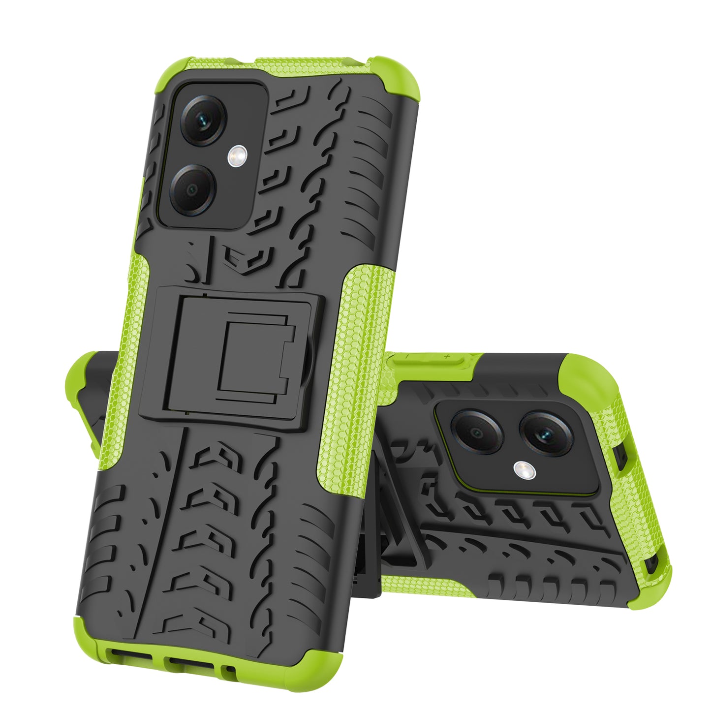 For Xiaomi Redmi Note 12 5G (Global) / (India) / (China) / Poco X5 5G Hard PC+TPU Rugged Tire Pattern Shock-absorbing Phone Case Kickstand Back Cover