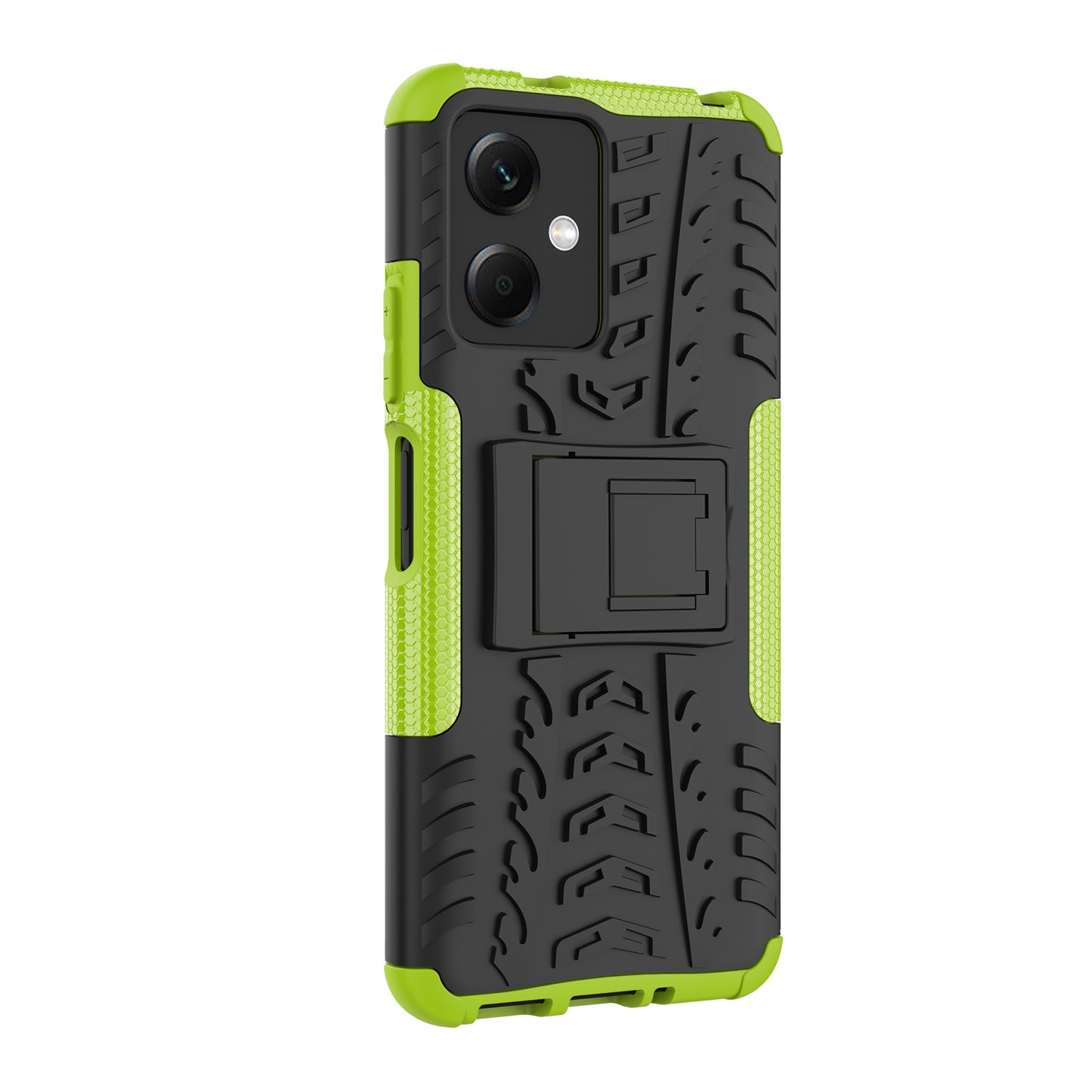 For Xiaomi Redmi Note 12 5G (Global) / (India) / (China) / Poco X5 5G Hard PC+TPU Rugged Tire Pattern Shock-absorbing Phone Case Kickstand Back Cover
