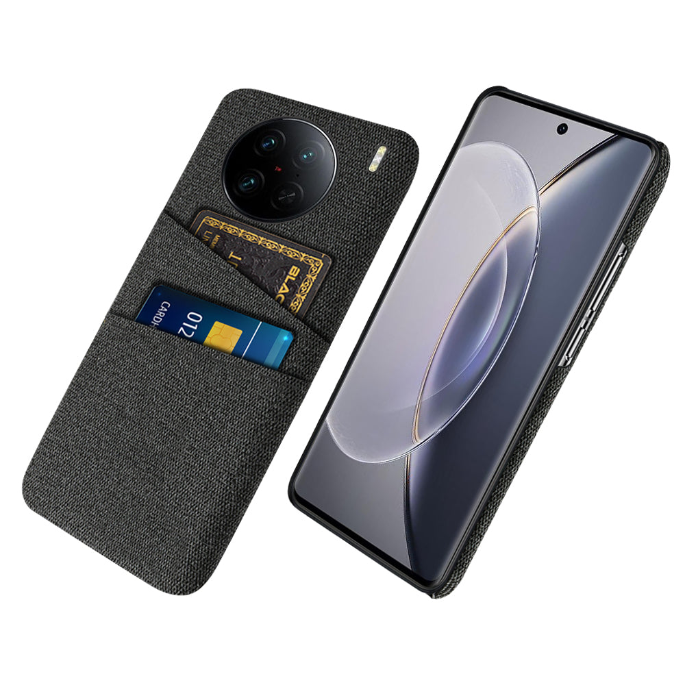 For vivo X90 Pro 5G Cloth Texture Dual Card Slots Hard PC Cover Drop-proof Protection Phone Case