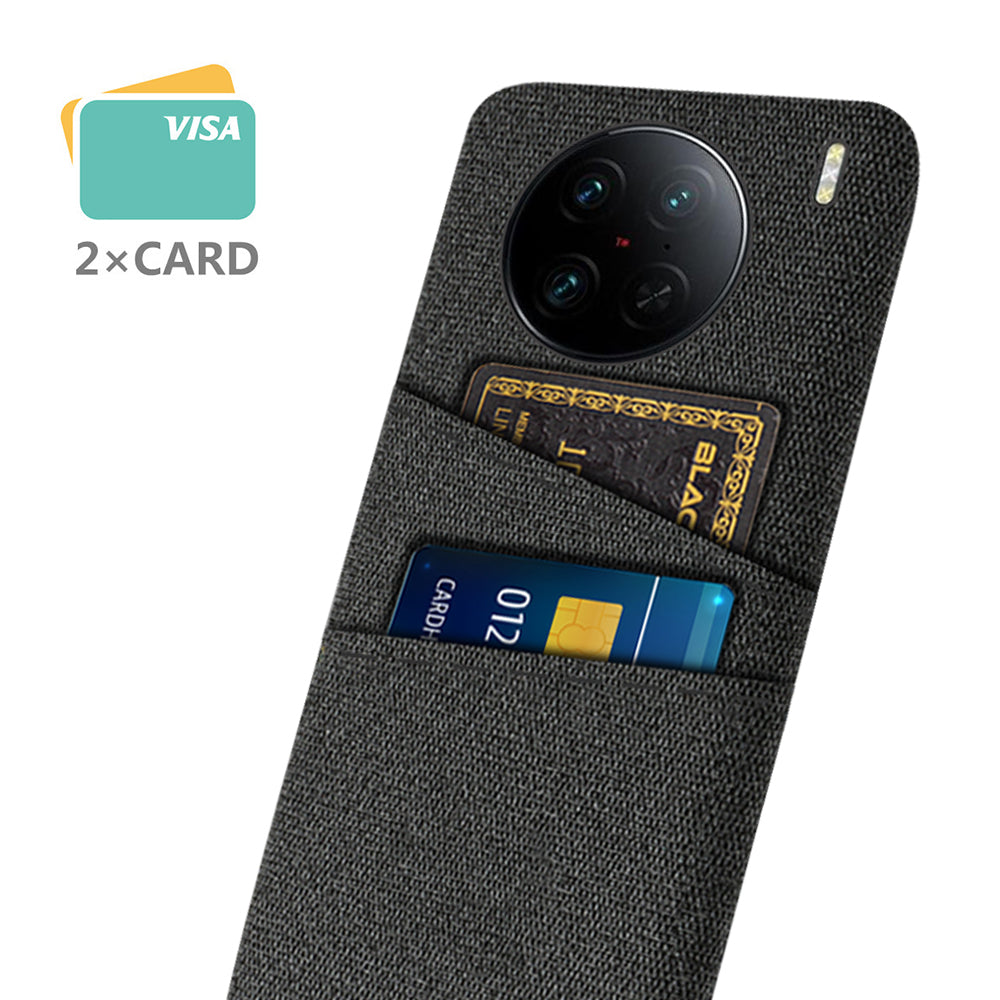 For vivo X90 Pro 5G Cloth Texture Dual Card Slots Hard PC Cover Drop-proof Protection Phone Case