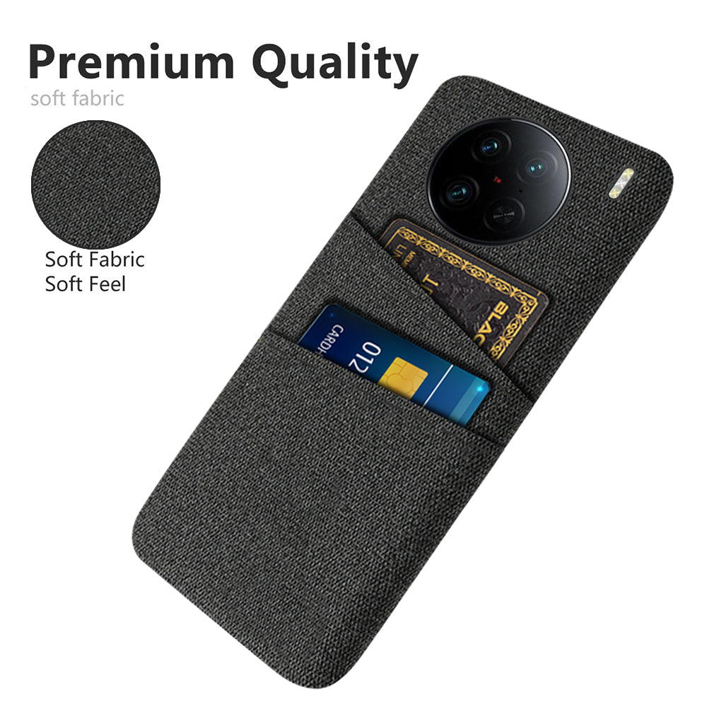 For vivo X90 Pro 5G Cloth Texture Dual Card Slots Hard PC Cover Drop-proof Protection Phone Case