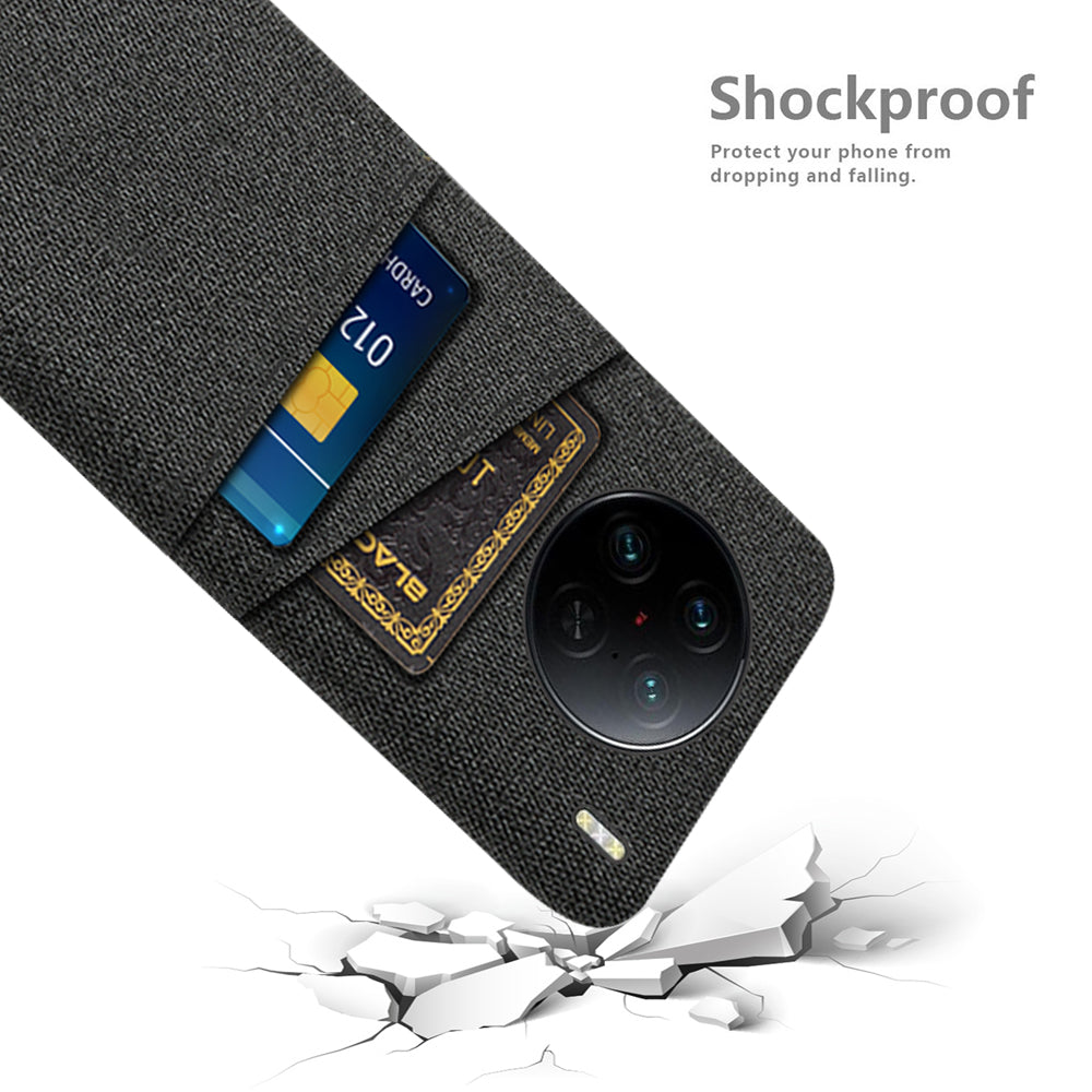 For vivo X90 Pro 5G Cloth Texture Dual Card Slots Hard PC Cover Drop-proof Protection Phone Case