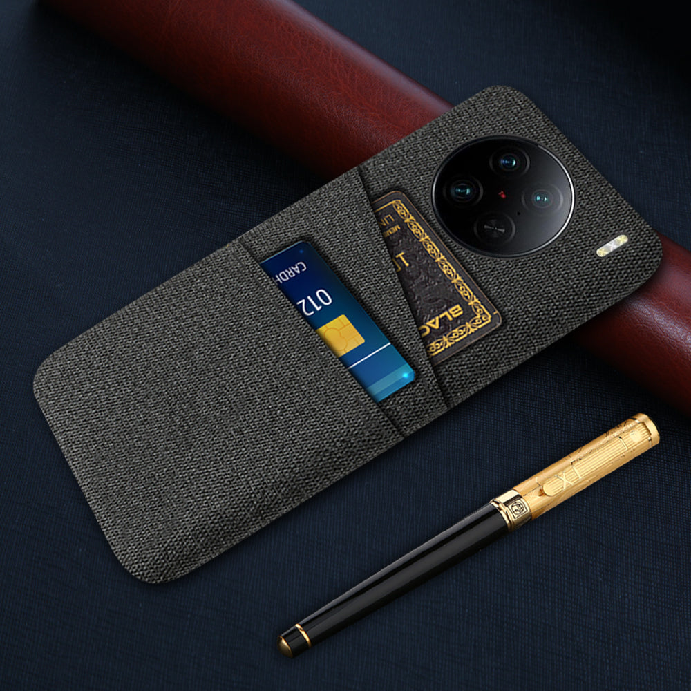 For vivo X90 Pro 5G Cloth Texture Dual Card Slots Hard PC Cover Drop-proof Protection Phone Case