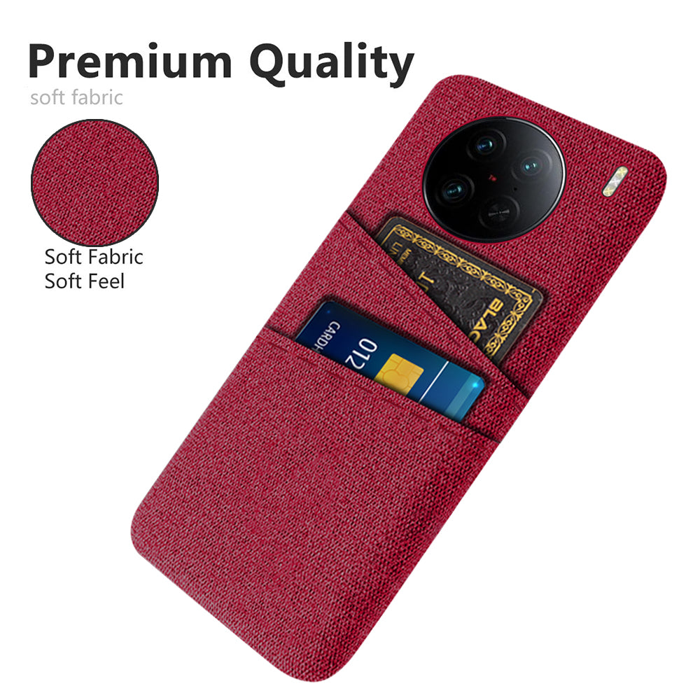 For vivo X90 Pro 5G Cloth Texture Dual Card Slots Hard PC Cover Drop-proof Protection Phone Case