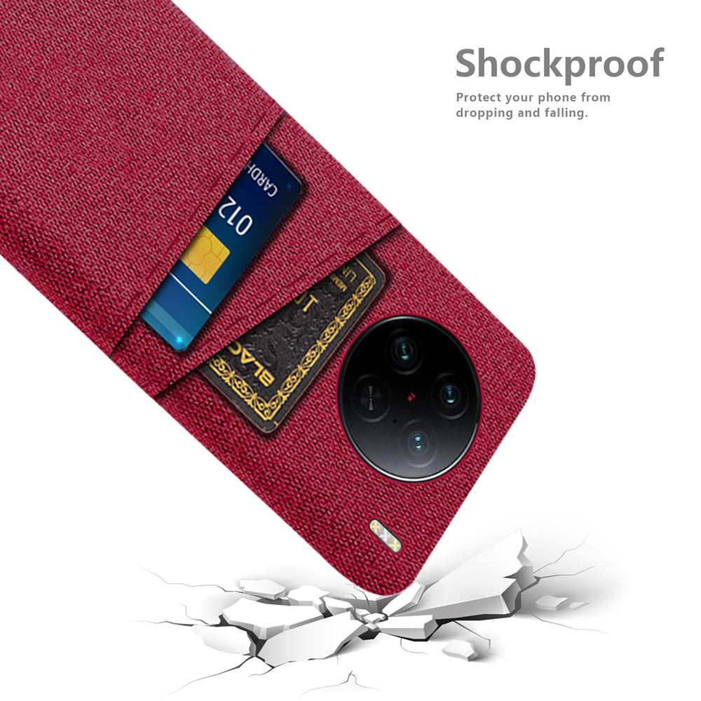 For vivo X90 Pro 5G Cloth Texture Dual Card Slots Hard PC Cover Drop-proof Protection Phone Case