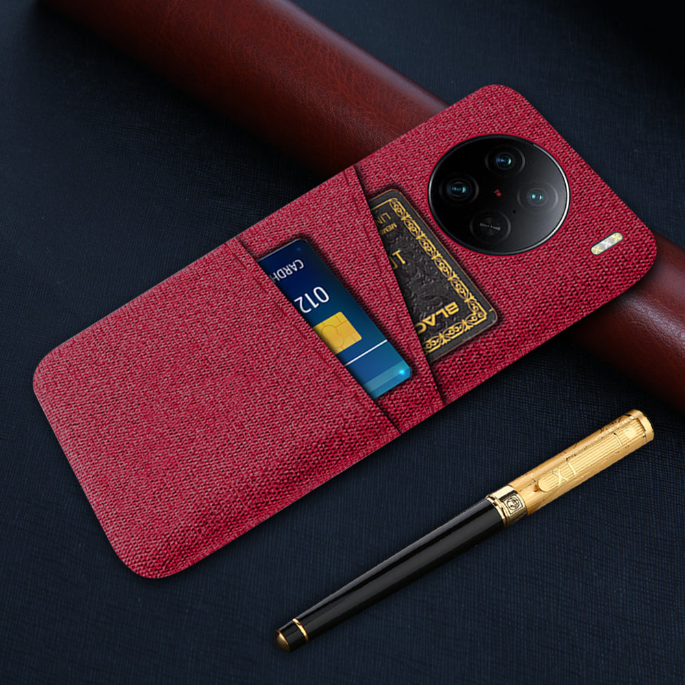 For vivo X90 Pro 5G Cloth Texture Dual Card Slots Hard PC Cover Drop-proof Protection Phone Case