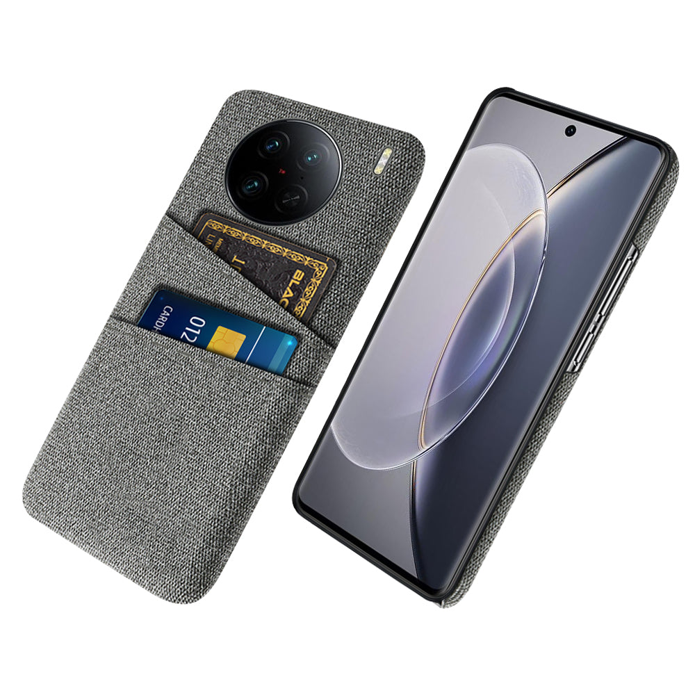 For vivo X90 Pro 5G Cloth Texture Dual Card Slots Hard PC Cover Drop-proof Protection Phone Case