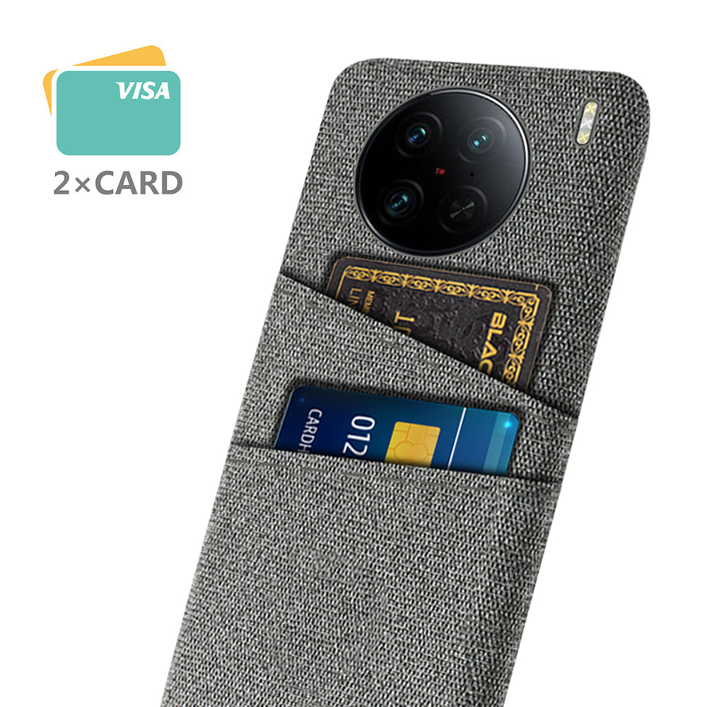 For vivo X90 Pro 5G Cloth Texture Dual Card Slots Hard PC Cover Drop-proof Protection Phone Case