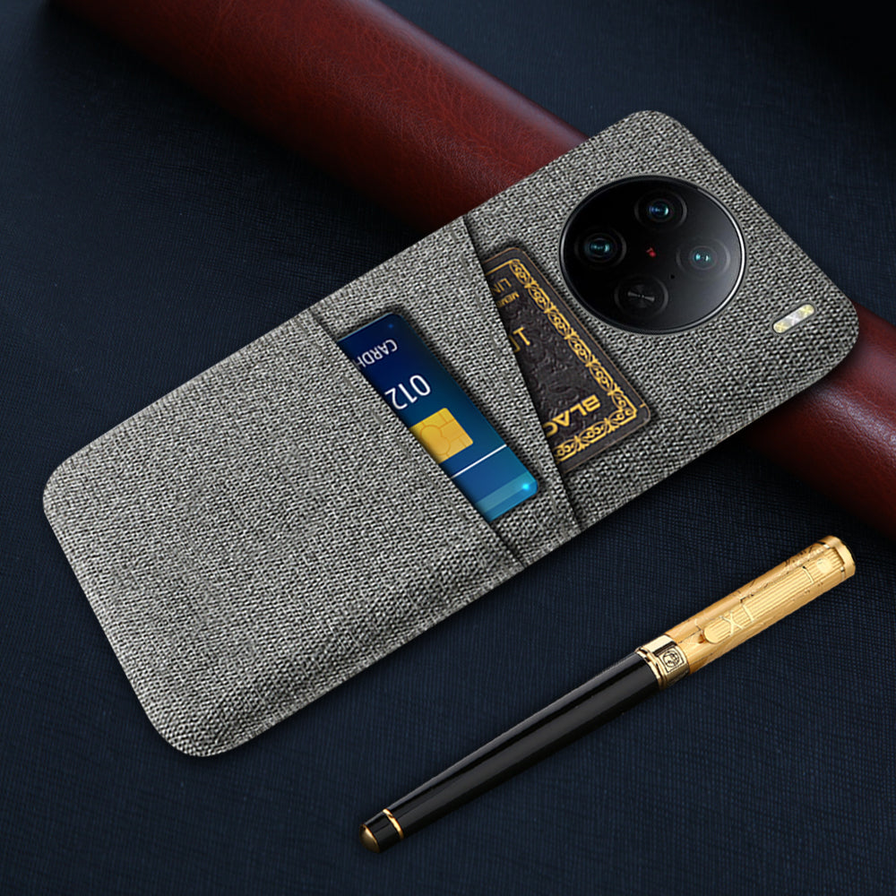 For vivo X90 Pro 5G Cloth Texture Dual Card Slots Hard PC Cover Drop-proof Protection Phone Case