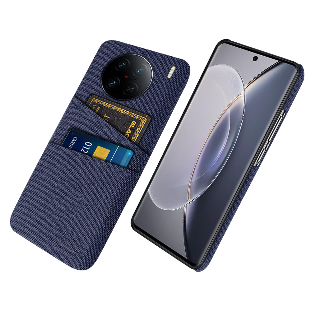 For vivo X90 Pro 5G Cloth Texture Dual Card Slots Hard PC Cover Drop-proof Protection Phone Case
