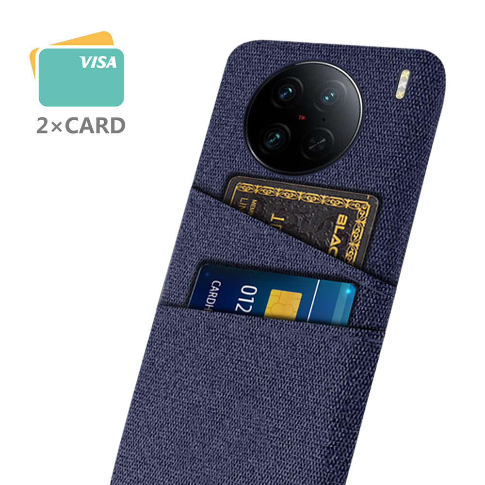 For vivo X90 Pro 5G Cloth Texture Dual Card Slots Hard PC Cover Drop-proof Protection Phone Case