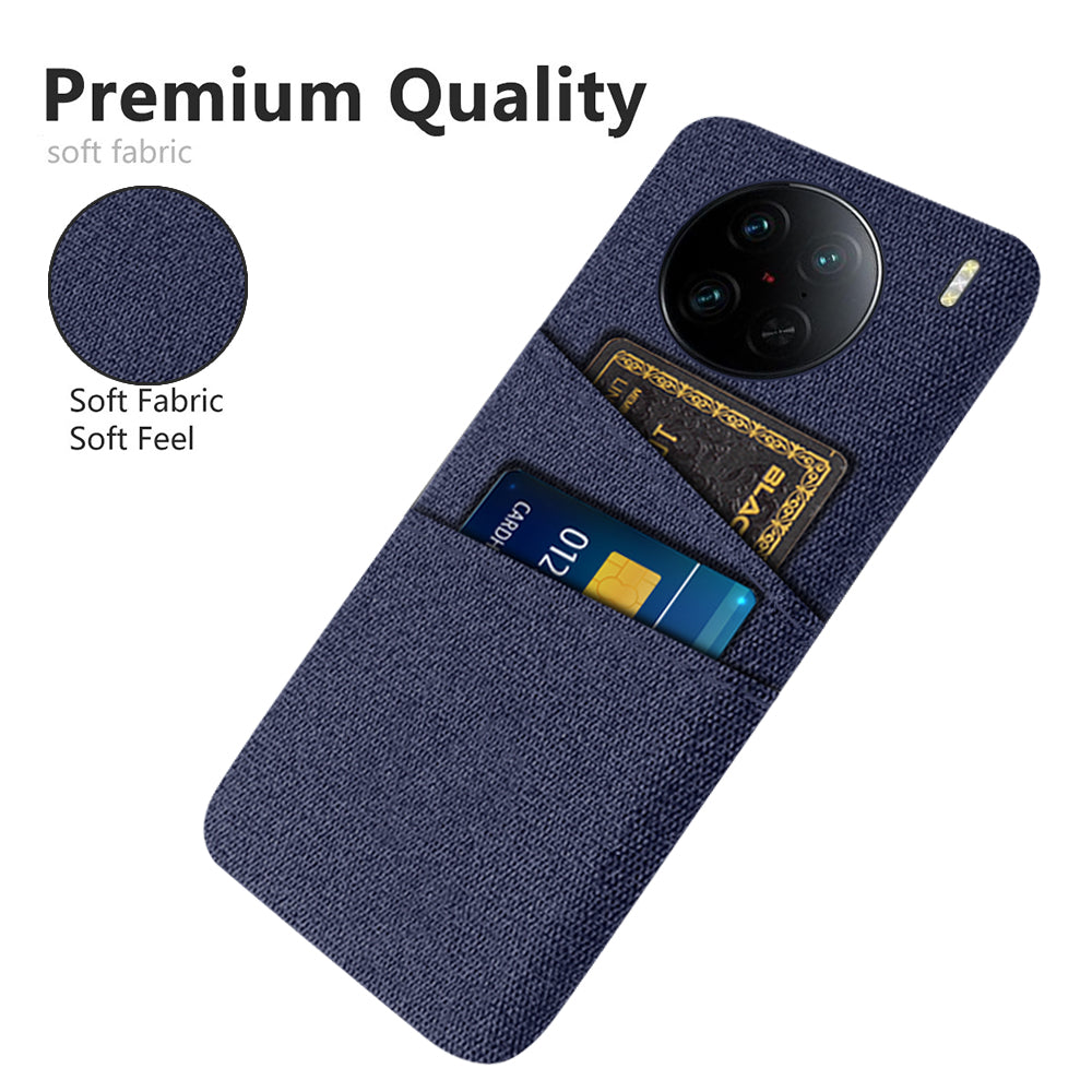 For vivo X90 Pro 5G Cloth Texture Dual Card Slots Hard PC Cover Drop-proof Protection Phone Case