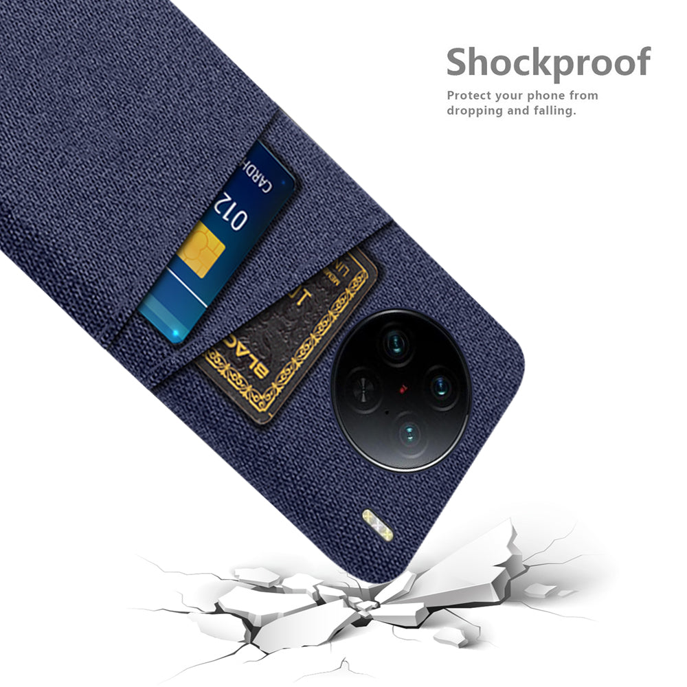 For vivo X90 Pro 5G Cloth Texture Dual Card Slots Hard PC Cover Drop-proof Protection Phone Case