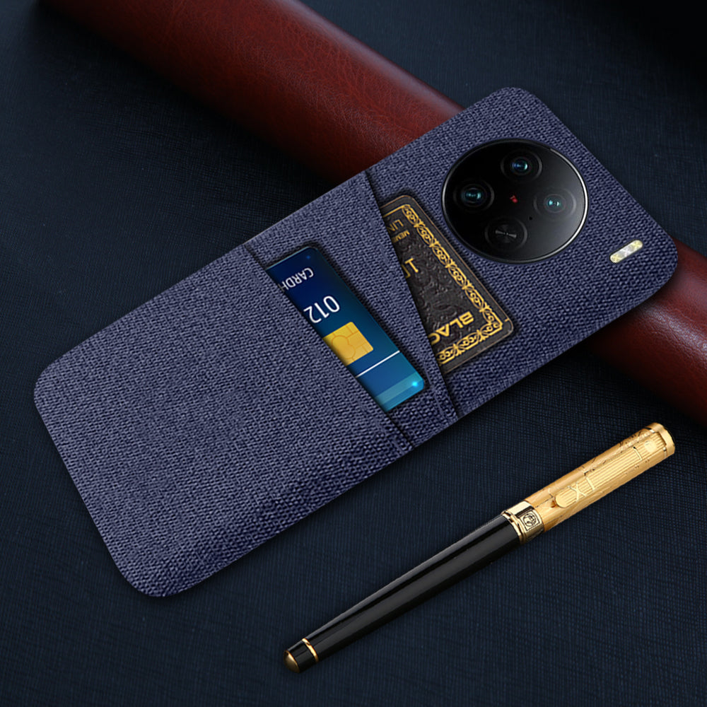 For vivo X90 Pro 5G Cloth Texture Dual Card Slots Hard PC Cover Drop-proof Protection Phone Case
