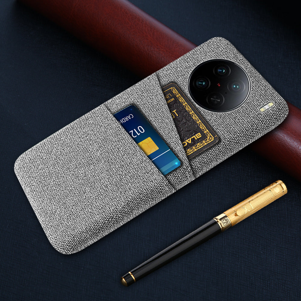 For vivo X90 Pro 5G Cloth Texture Dual Card Slots Hard PC Cover Drop-proof Protection Phone Case