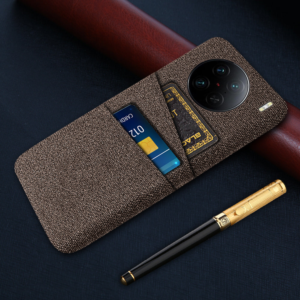 For vivo X90 Pro 5G Cloth Texture Dual Card Slots Hard PC Cover Drop-proof Protection Phone Case
