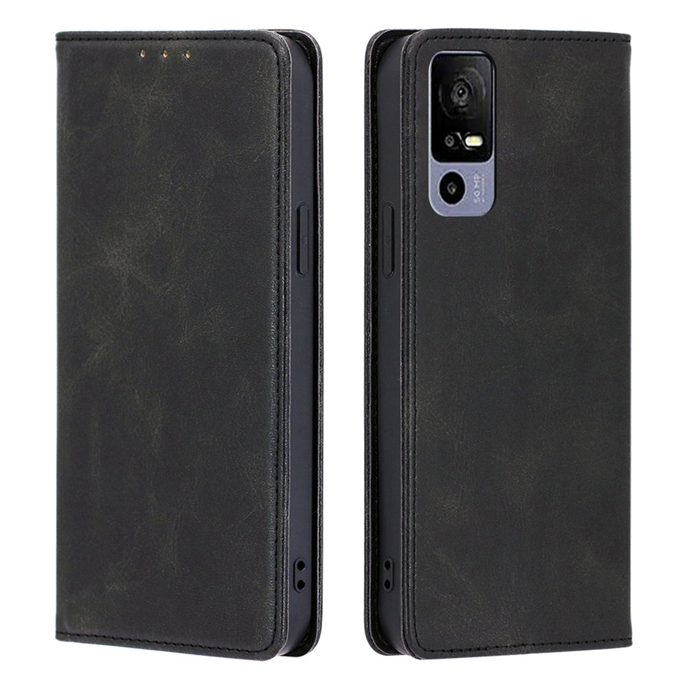 Calf Texture Magnetic Auto-absorbed Phone Case for TCL 40R 5G, PU Leather Wallet Stand Shockproof Cover
