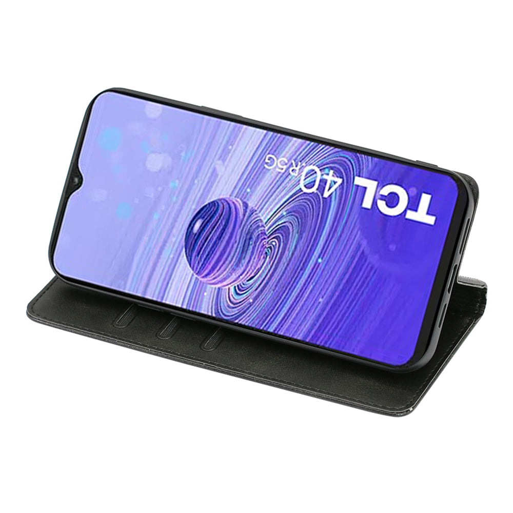 Calf Texture Magnetic Auto-absorbed Phone Case for TCL 40R 5G, PU Leather Wallet Stand Shockproof Cover