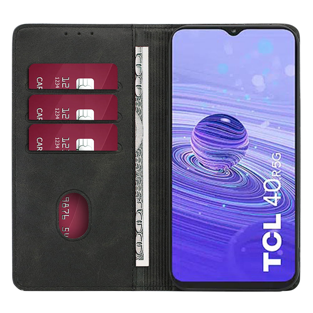 Calf Texture Magnetic Auto-absorbed Phone Case for TCL 40R 5G, PU Leather Wallet Stand Shockproof Cover