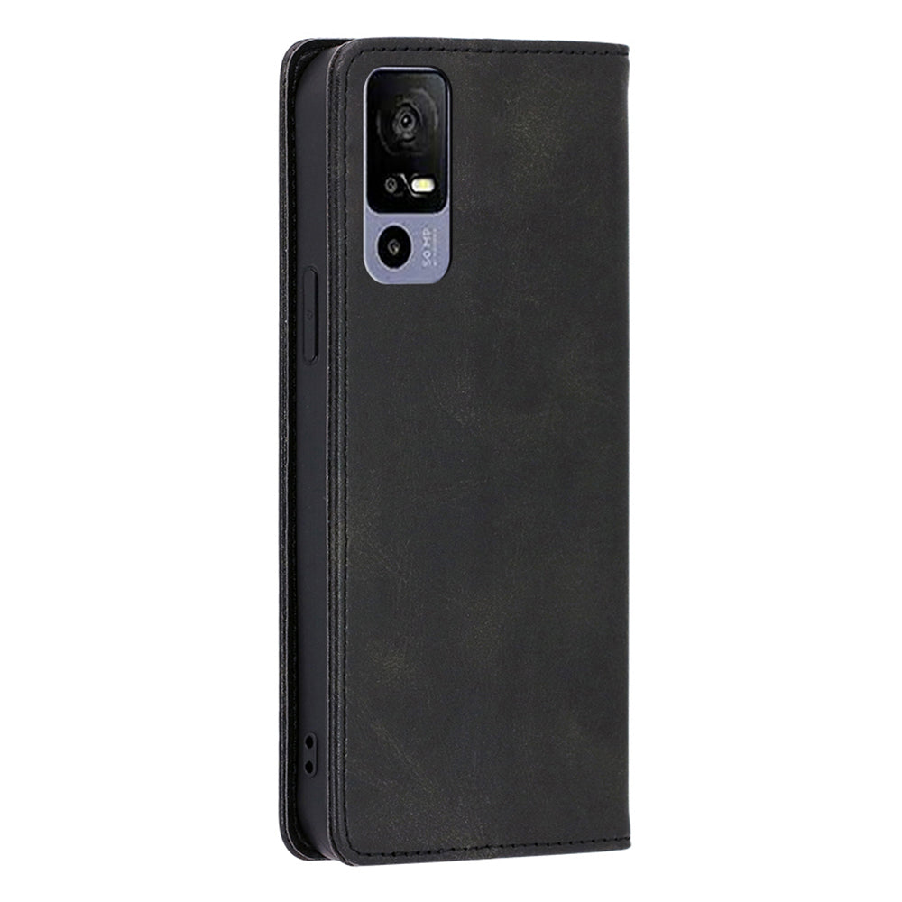 Calf Texture Magnetic Auto-absorbed Phone Case for TCL 40R 5G, PU Leather Wallet Stand Shockproof Cover