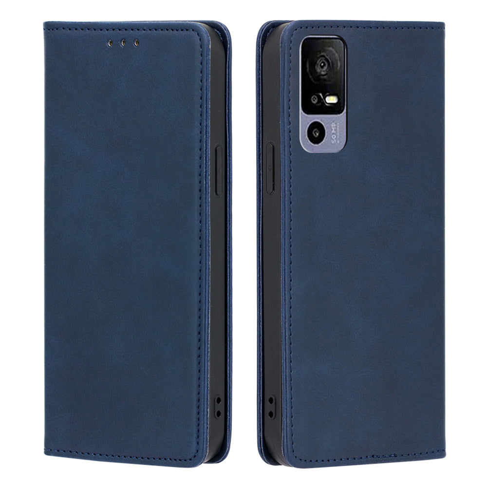Calf Texture Magnetic Auto-absorbed Phone Case for TCL 40R 5G, PU Leather Wallet Stand Shockproof Cover