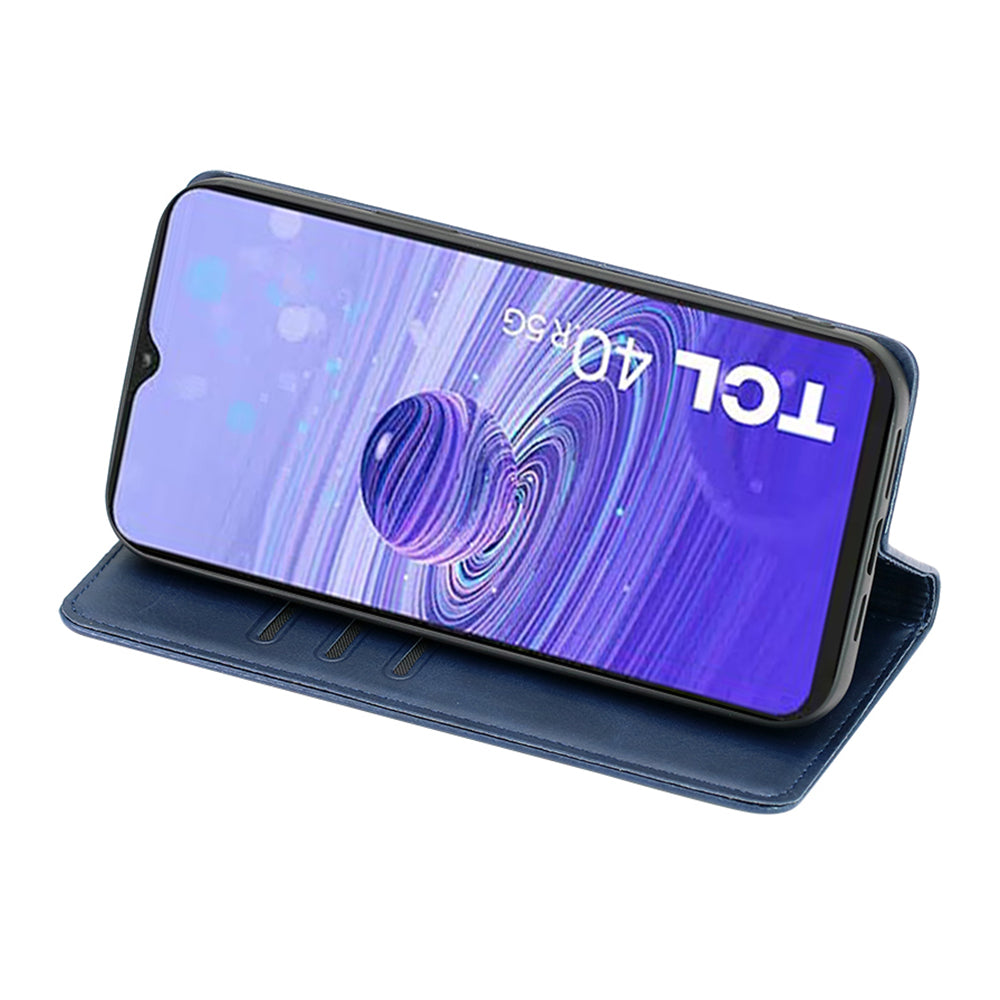 Calf Texture Magnetic Auto-absorbed Phone Case for TCL 40R 5G, PU Leather Wallet Stand Shockproof Cover