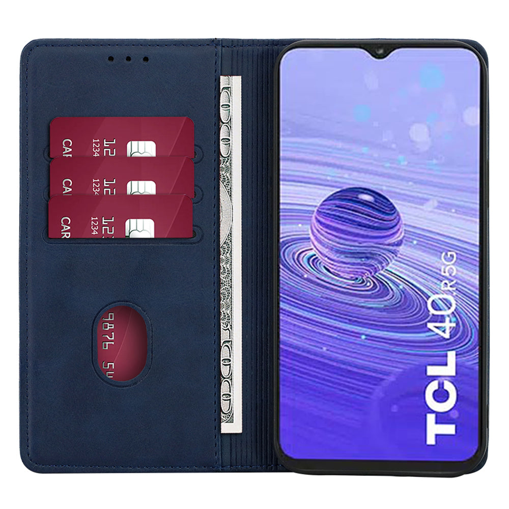 Calf Texture Magnetic Auto-absorbed Phone Case for TCL 40R 5G, PU Leather Wallet Stand Shockproof Cover