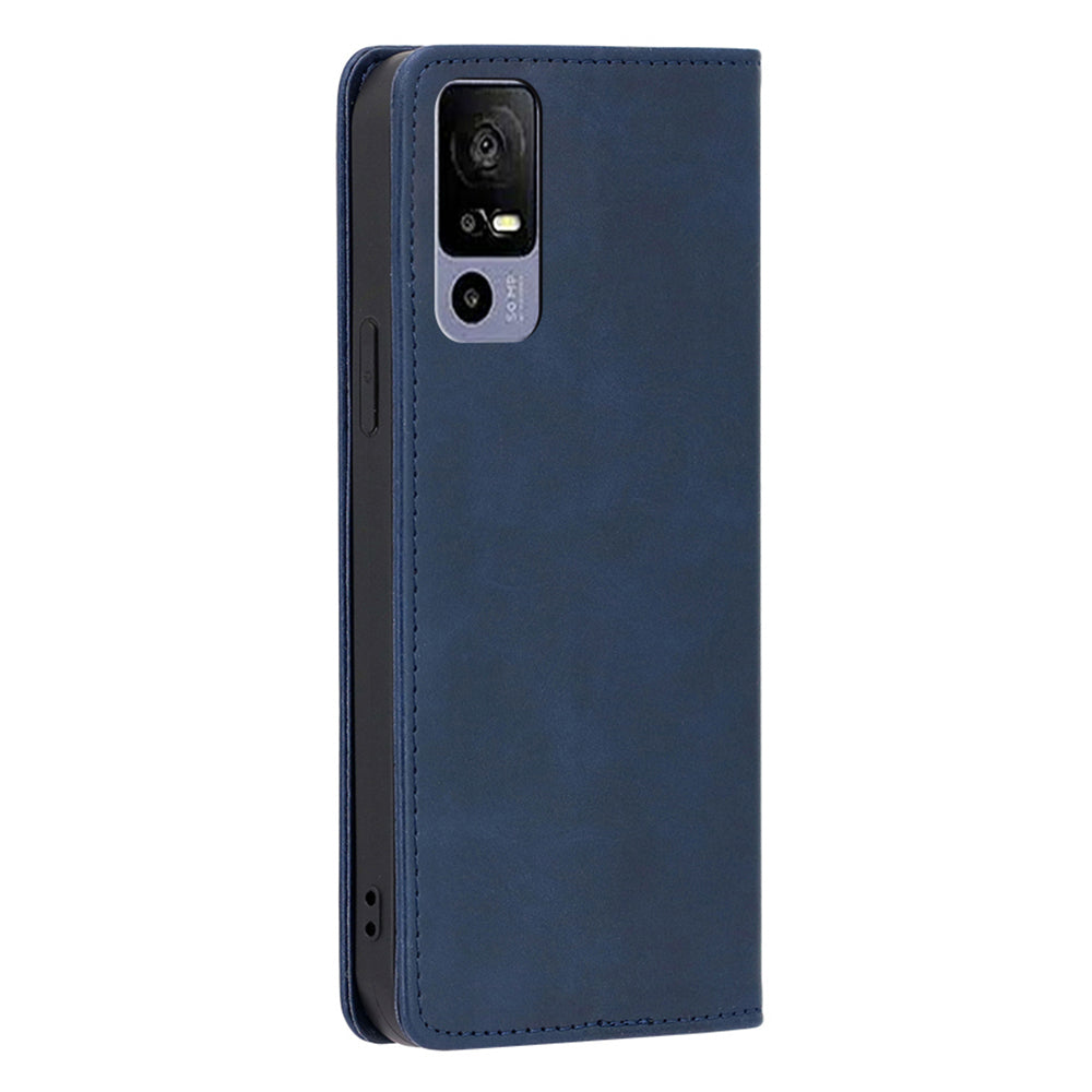 Calf Texture Magnetic Auto-absorbed Phone Case for TCL 40R 5G, PU Leather Wallet Stand Shockproof Cover