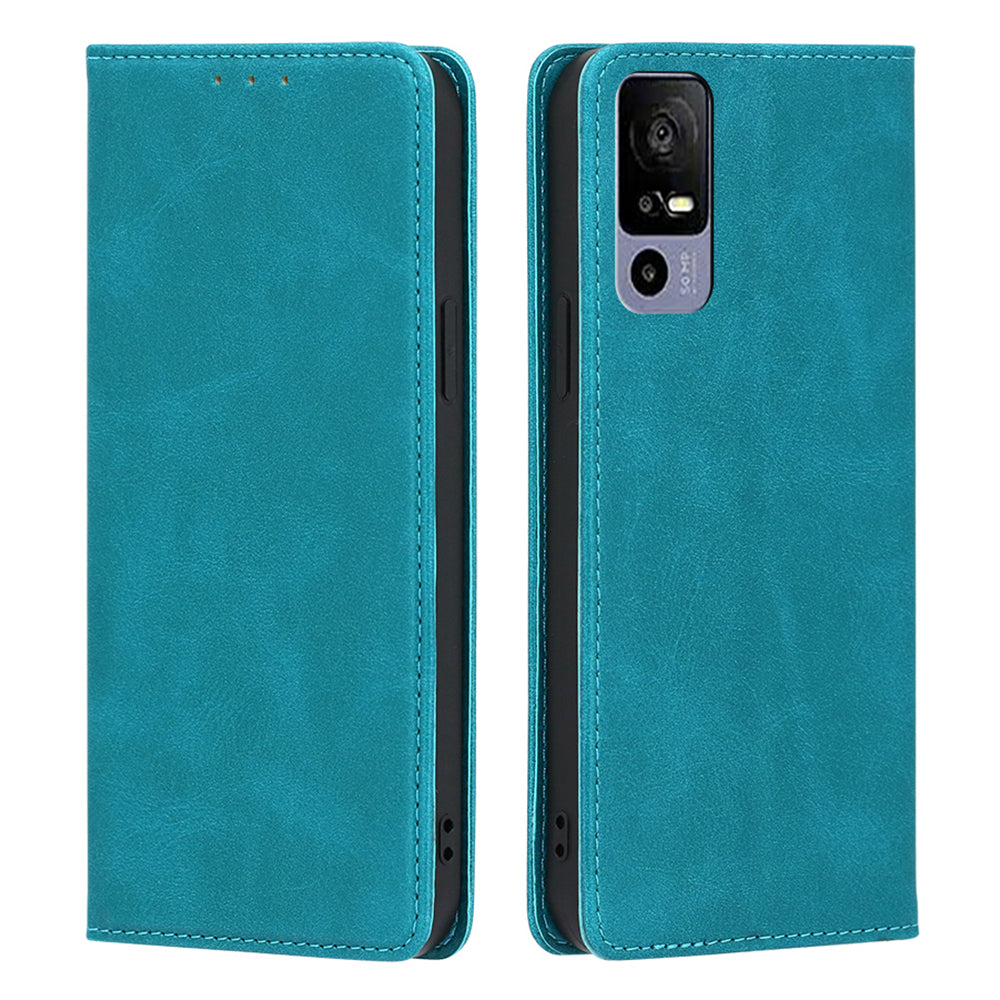 Calf Texture Magnetic Auto-absorbed Phone Case for TCL 40R 5G, PU Leather Wallet Stand Shockproof Cover