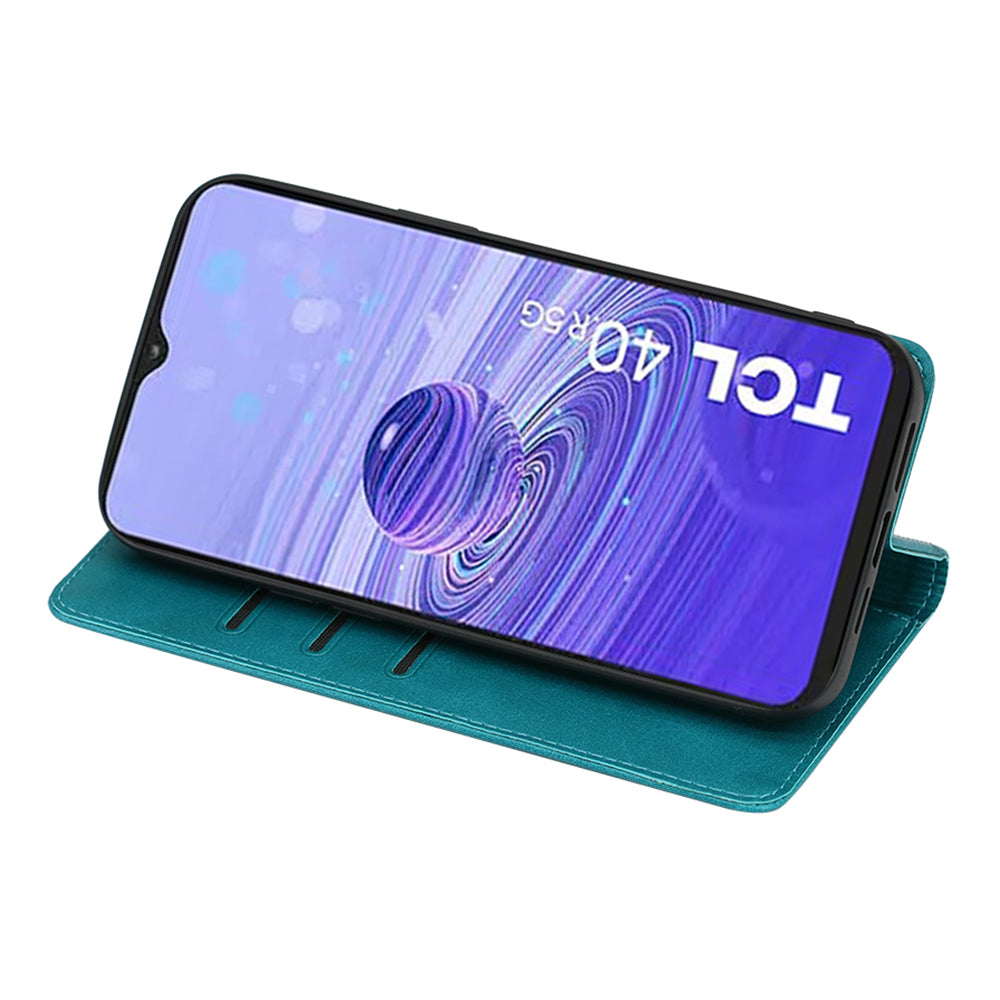 Calf Texture Magnetic Auto-absorbed Phone Case for TCL 40R 5G, PU Leather Wallet Stand Shockproof Cover