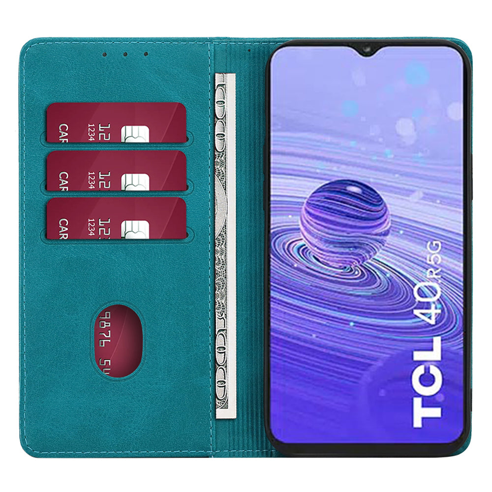 Calf Texture Magnetic Auto-absorbed Phone Case for TCL 40R 5G, PU Leather Wallet Stand Shockproof Cover