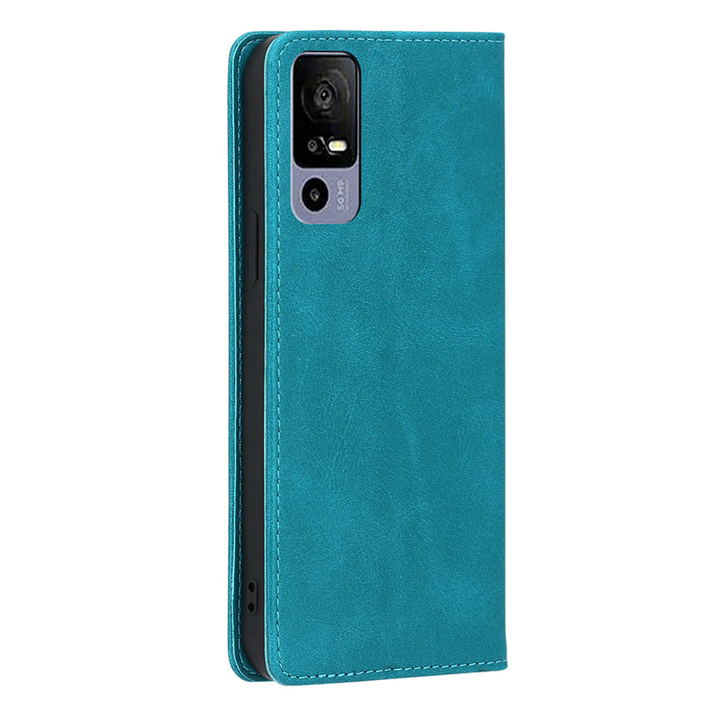 Calf Texture Magnetic Auto-absorbed Phone Case for TCL 40R 5G, PU Leather Wallet Stand Shockproof Cover