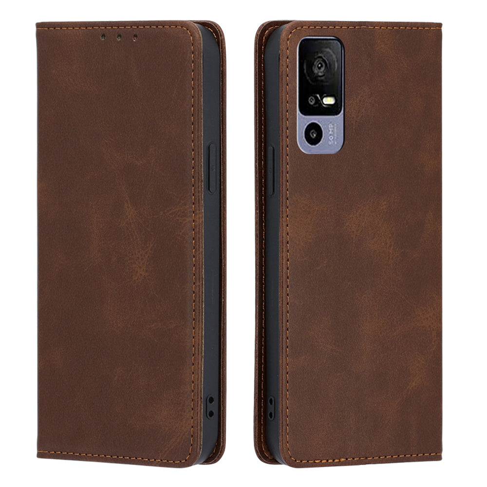 Calf Texture Magnetic Auto-absorbed Phone Case for TCL 40R 5G, PU Leather Wallet Stand Shockproof Cover