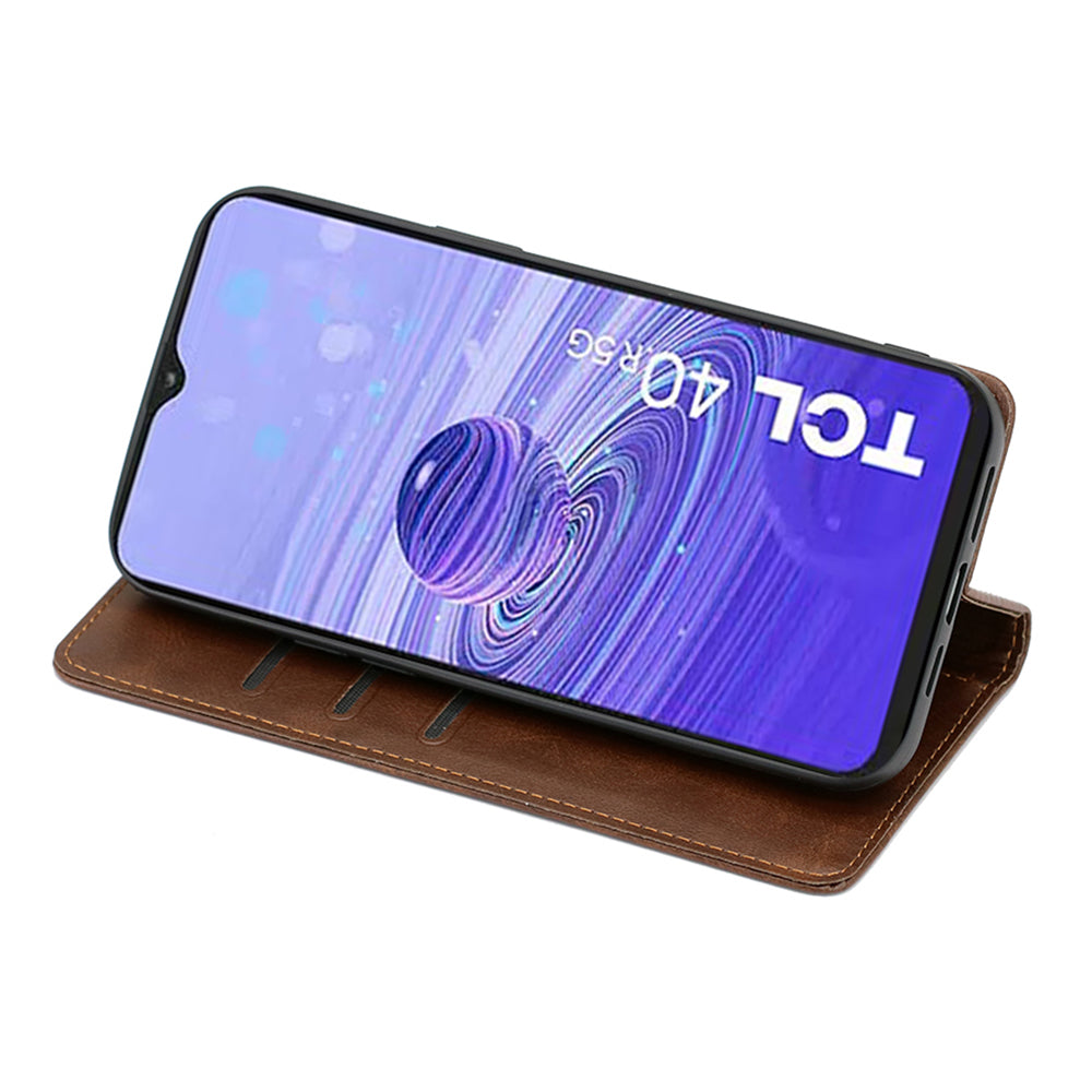 Calf Texture Magnetic Auto-absorbed Phone Case for TCL 40R 5G, PU Leather Wallet Stand Shockproof Cover