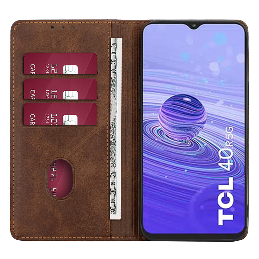 Calf Texture Magnetic Auto-absorbed Phone Case for TCL 40R 5G, PU Leather Wallet Stand Shockproof Cover