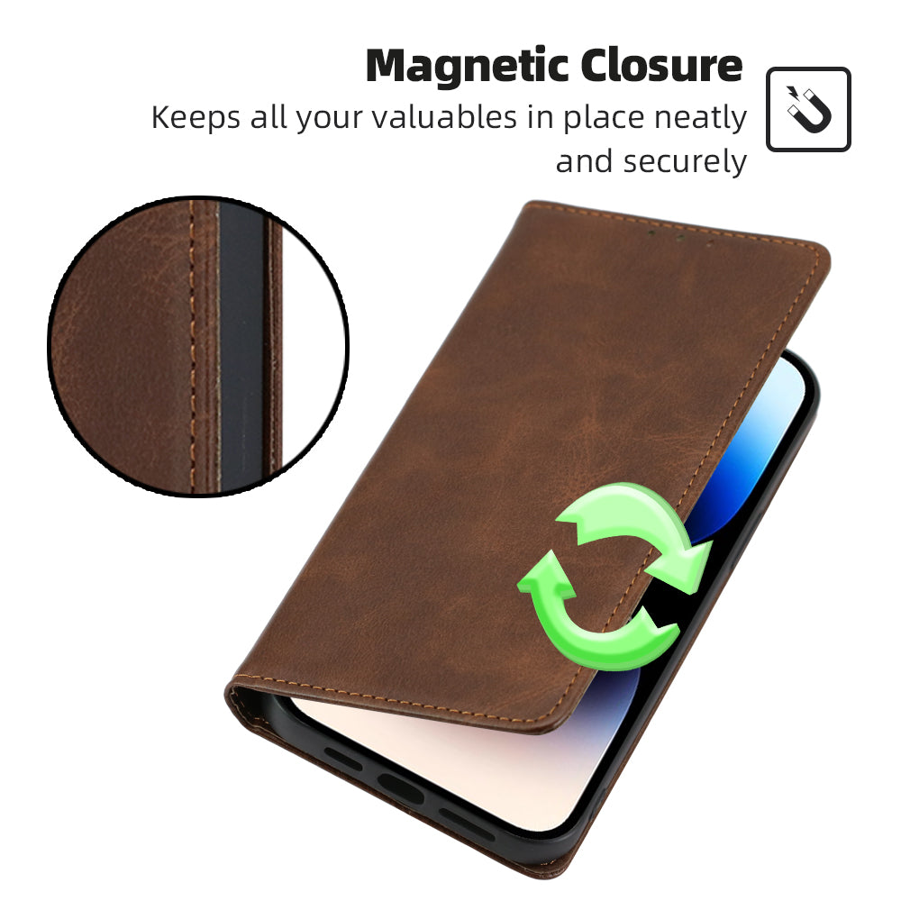 Calf Texture Magnetic Auto-absorbed Phone Case for TCL 40R 5G, PU Leather Wallet Stand Shockproof Cover