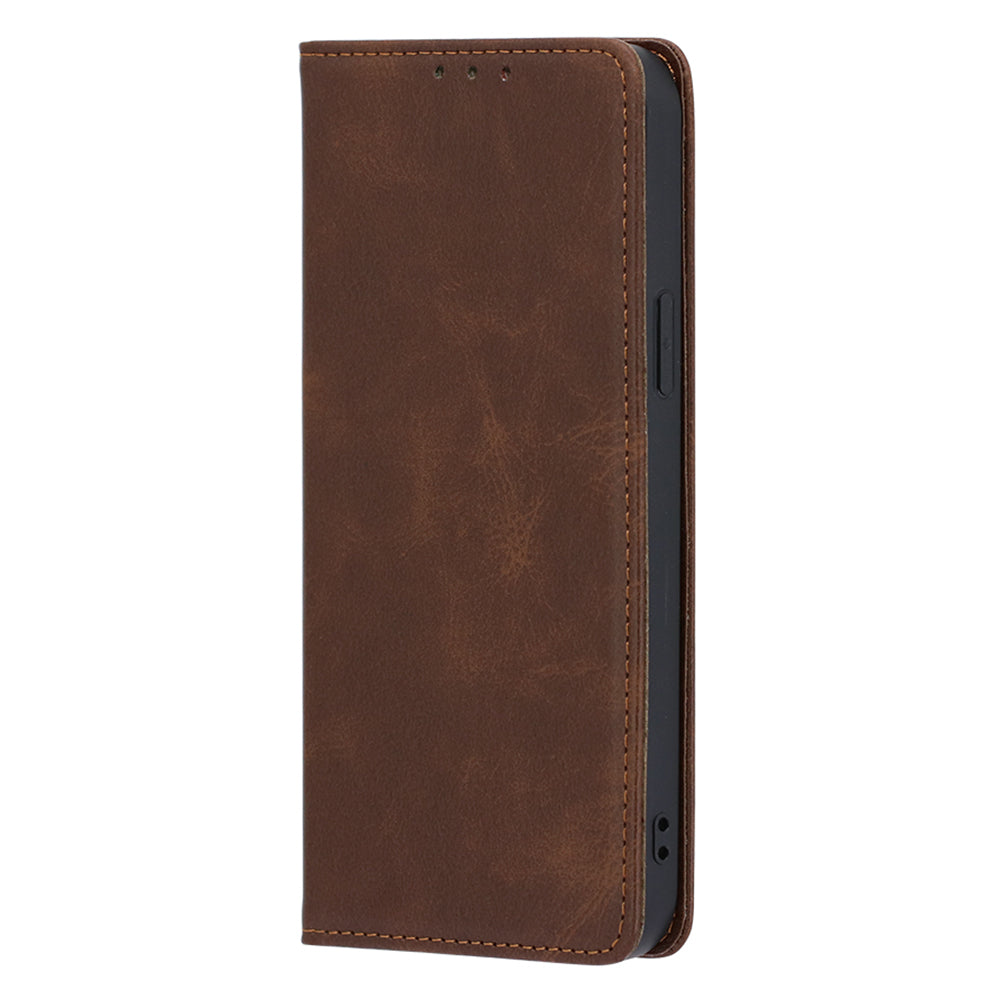 Calf Texture Magnetic Auto-absorbed Phone Case for TCL 40R 5G, PU Leather Wallet Stand Shockproof Cover