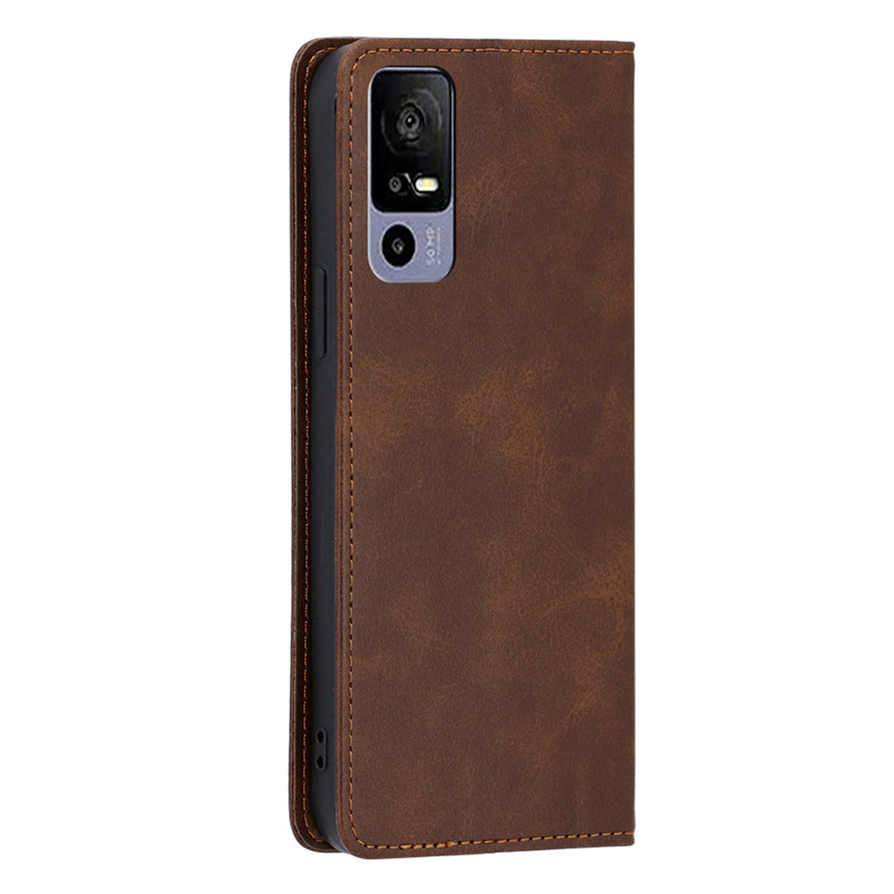 Calf Texture Magnetic Auto-absorbed Phone Case for TCL 40R 5G, PU Leather Wallet Stand Shockproof Cover