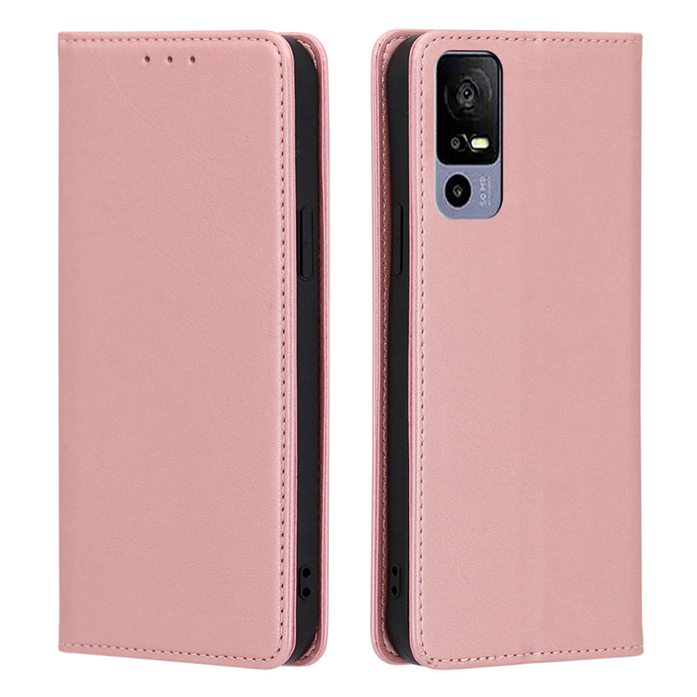 Calf Texture Magnetic Auto-absorbed Phone Case for TCL 40R 5G, PU Leather Wallet Stand Shockproof Cover