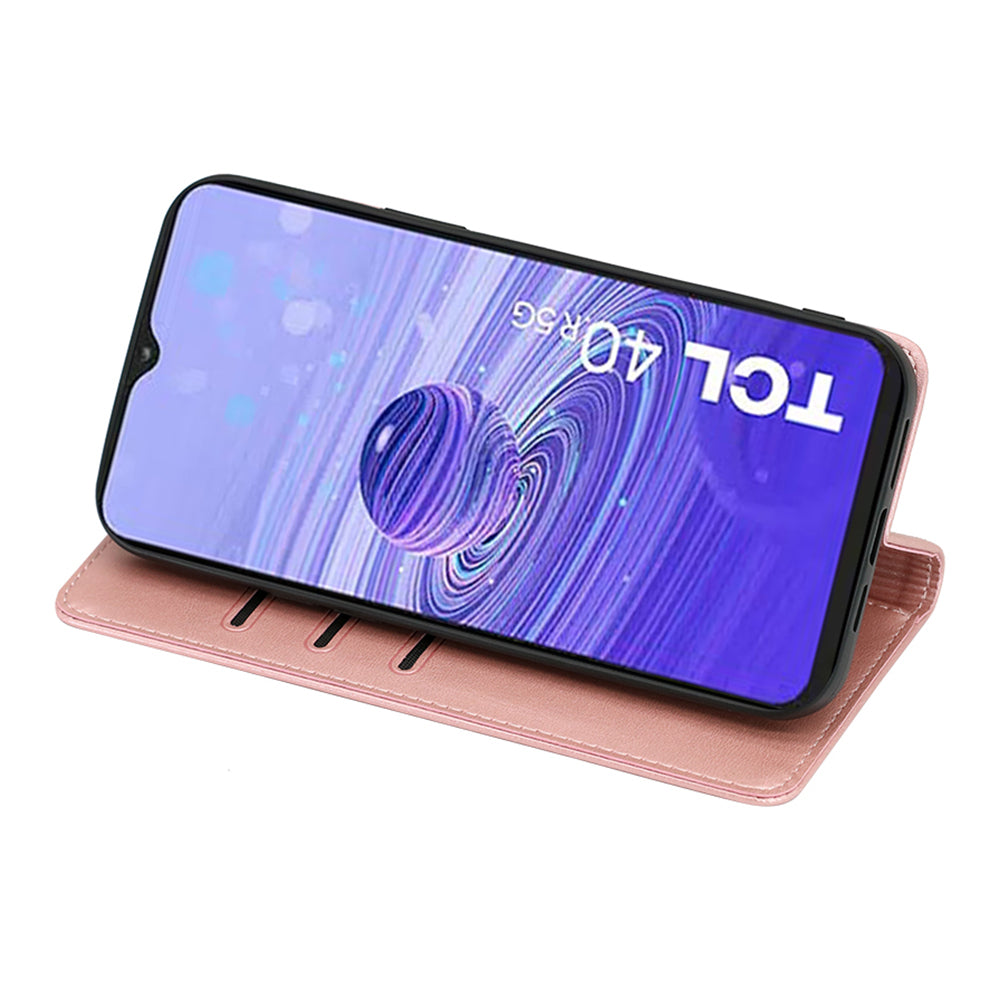 Calf Texture Magnetic Auto-absorbed Phone Case for TCL 40R 5G, PU Leather Wallet Stand Shockproof Cover