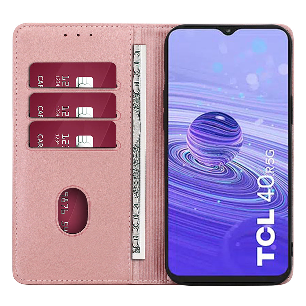 Calf Texture Magnetic Auto-absorbed Phone Case for TCL 40R 5G, PU Leather Wallet Stand Shockproof Cover