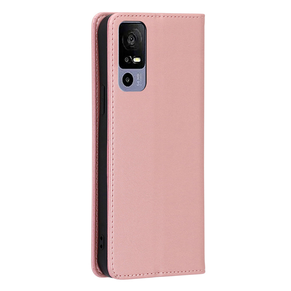 Calf Texture Magnetic Auto-absorbed Phone Case for TCL 40R 5G, PU Leather Wallet Stand Shockproof Cover
