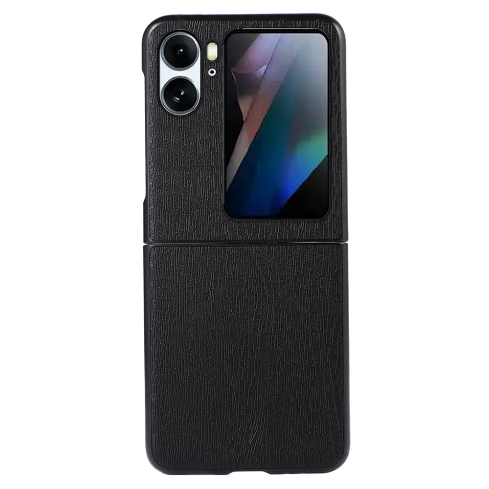 For Oppo Find N2 Flip 5G Wood Texture Folding Phone Case PU Leather Coated Soft TPU + Hard PC Hybrid Protective Cover